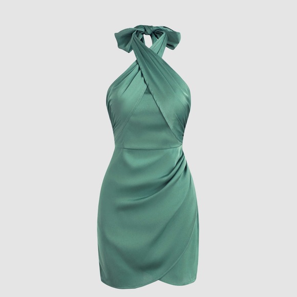 Cider | Dresses | Nwt Cider Solid Cross Halter Satin Dress In Green | Poshmark Cider | Dresses | Nwt Cider Solid Cross Halter Satin Dress In Green | Poshmark